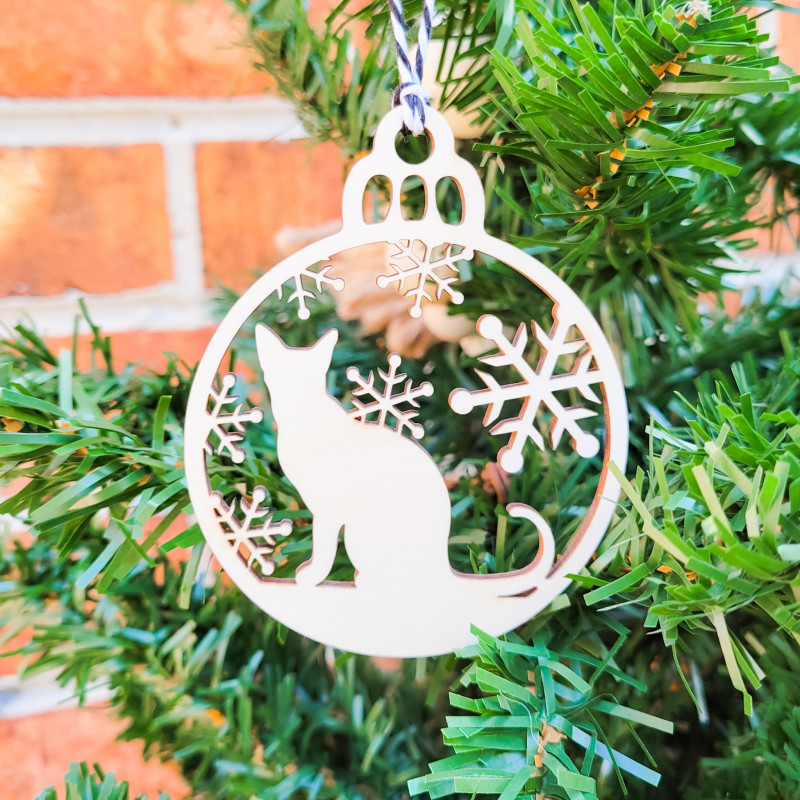 Cat Silhouette Engraved Wooden Ornament