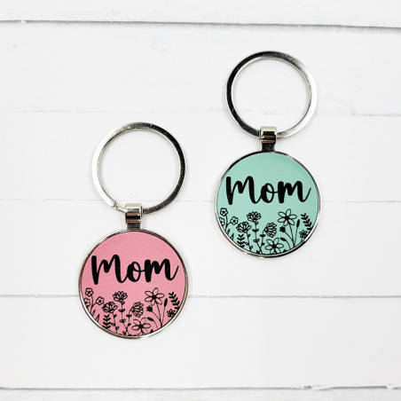 Floral Name Engraved Leatherette Keychain