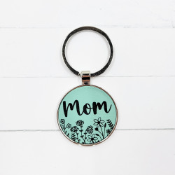 Floral Name Engraved Leatherette Keychain