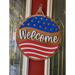 Handcrafted Flag Welcome Sign