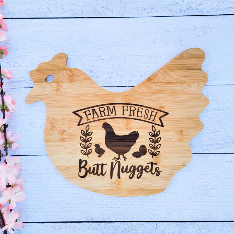 Engraved Bamboo Hen Cutting Board