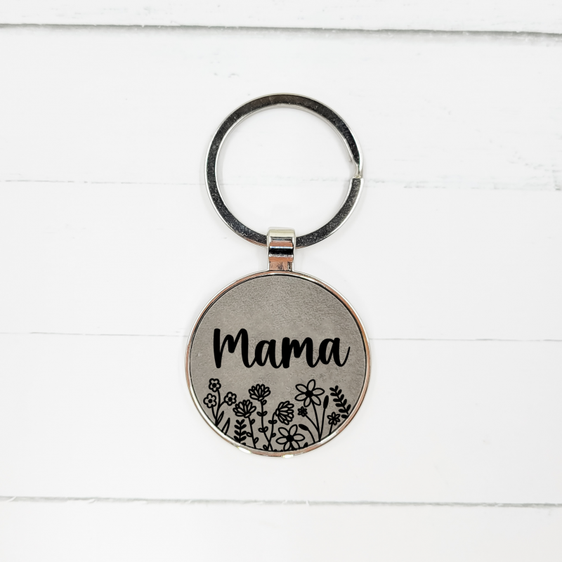 Floral Name Engraved Leatherette Keychain