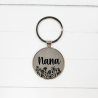 Floral Name Engraved Leatherette Keychain