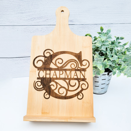 Engraved Monogram Bamboo Recipe Stand