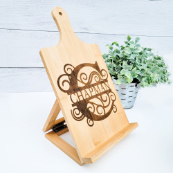 Engraved Monogram Bamboo Recipe Stand