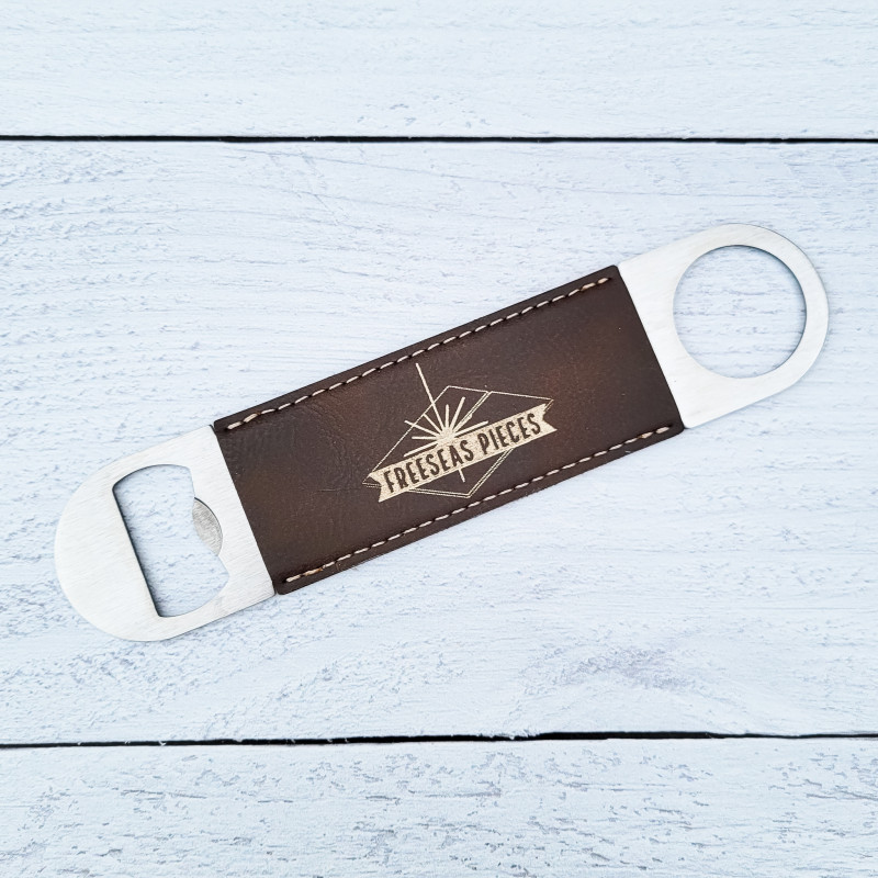 Engraved Leatherette Bottle Opener (Gold Engrave)