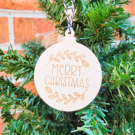 "Merry Christmas" Engraved Wooden Christmas Ball Ornament