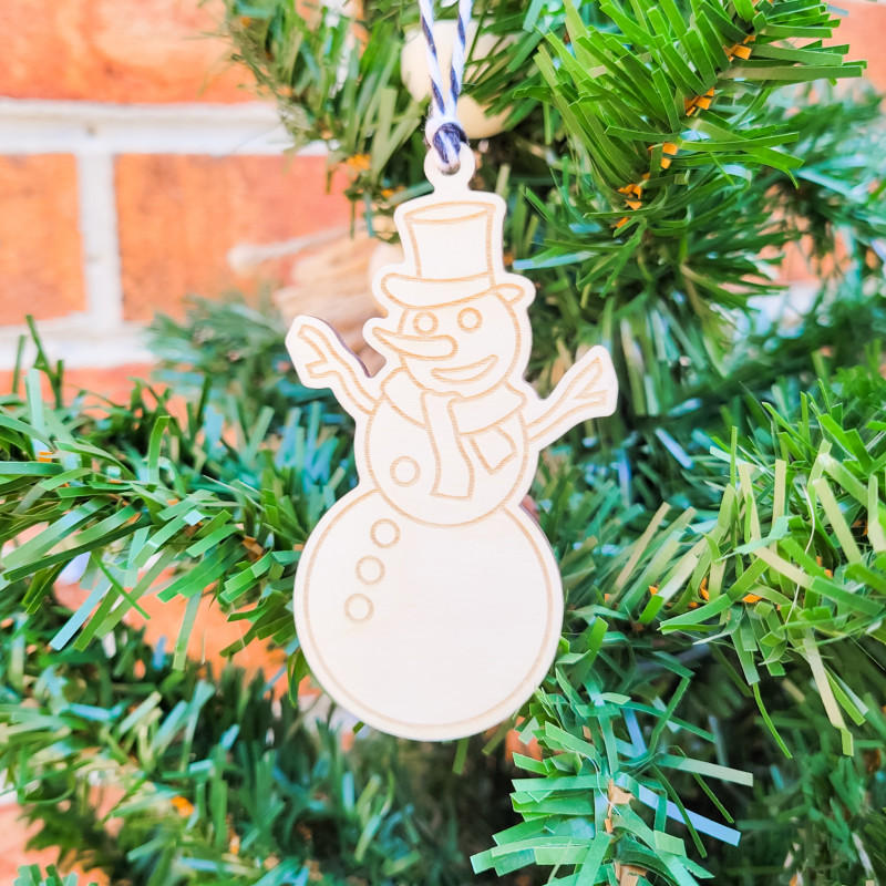 Snowman Engraved Wooden Christmas Ornament