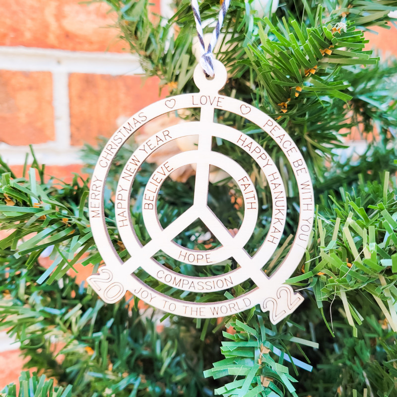 "Joy Love Peace" 2022 Engraved Wooden Christmas Ornament